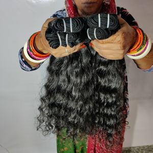 Extensiones de Cabello Humano Indio 100% Natural, Sin Procesar, Ondulado, Doble Trama, Tejido a Máquina, Sin Procesamiento Químico, Color Negro - Product Image 3