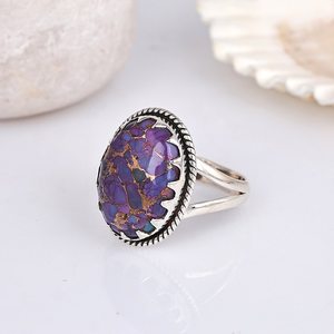 Anillos de Plata de Ley 925 con Cuentas Sueltas Ovaladas Lisas de Turquesa Cobre, Anillos de Piedras Preciosas Naturales, Joyería para Mujer al por Mayor - Product Image 4