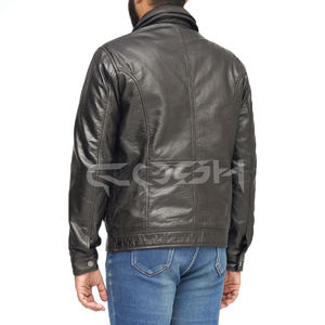 Fabricante de Chaquetas de Cuero Genuino Color Marrón Oscuro para Hombre, OEM ODM |   Chaqueta Bomber COSH para Motociclistas con Múltiples Bolsillos - Product Image 6