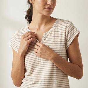 Camiseta Henley de Manga Corta a Rayas, Estilo Marinero, Transpirable e Informal para Mujer, 85% Viscosa, Primavera/Verano - Product Image 3