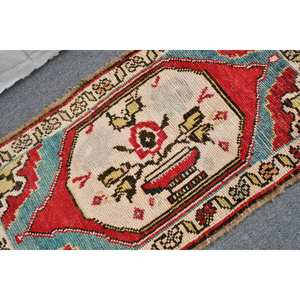 Alfombra turca Vintage de 1,8X3,4 pies, clásica, roja, Beige, área grande, retales de lana, látex, rectángulo abstracto para adolescentes, para pasillo - Product Image 5