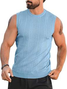 เสื้อแขนกุดถักสำหรับผู้ชายเสื้อลำลองแขนกุดระบายอากาศได้สำหรับใส่ไปทะเลฤดูร้อน - Product Image 4