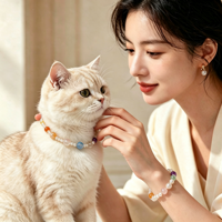 Collier pour animaux de compagnie en cristal énergétique, réglable, en cuir PU, pour chien et chat, avec perles de pierres précieuses naturelles, accessoires de bijoux apaisants pour animaux de compagnie