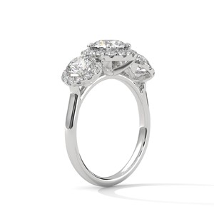 Bague Halo à 3 Pierres en Argent Sterling 925 avec CZ Rond Brillant de 1,0 ct, Bague de Fiançailles Élégante, Bague de Promesse de Mariage pour Femme, Cadeau - Product Image 4