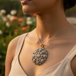 จี้เพชรหรูหราลายดอกไม้ ชุบทอง จี้และเครื่องประดับสำหรับผู้หญิงที่สง่างาม - Product Image 2