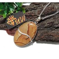Collier artisanal en argent 925 avec pierre précieuse ovale en jaspe Picasso naturel, pendentif pour amoureux, design bohème, pendentif de charme