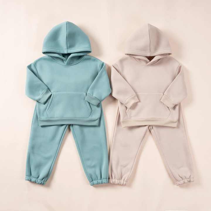 Winter Children Hooded Tracksuits Suits  Toddler Boys Girls Clothing Suit Solid Plush Sweater and Sports Pants Set