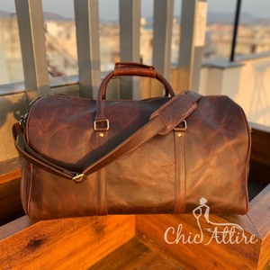 Bolsa de lona de cuero genuino personalizada Unisex de lujo, bolsas de viaje para equipaje de noche Weekender - Product Image 1