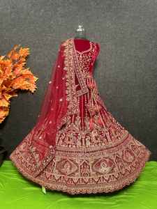 Velvet Rajwadi Heavy Jarakan Work 12 Kali Flair 5 <b>Meter</b> Ghera Double Dupatta Multi-Colour Concept Bridal Lehenga Choli for Party - Product Image 3