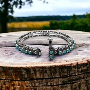 Regalo de cumpleaños Brazalete clásico y pulsera Piedra preciosa turquesa natural Plata oxidada de Ley 925 Joyería hecha a mano Proveedores a granel - Product Image 2