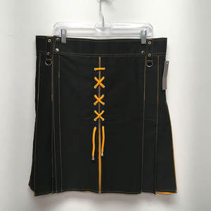 Kilt utilitaire hybride écossais en denim noir et jaune fait main avec lacets et poches cargo 2026 - Product Image 3