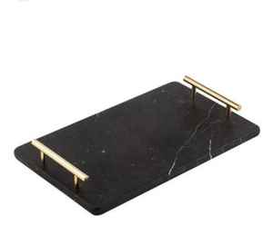Échantillon gratuit Décoration de la maison Rectangle marbre blanc Plateaux de service en métal doré pour servir et améliorer le design d'intérieur - Product Image 1