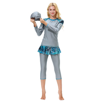 Traje de Baño Musulmán para Mujer, Burkini Conservador con Estampado, Manga Media Larga, Pantalones Capri, Conjunto de 3 Piezas, Protección UV Frontal, Venta Caliente