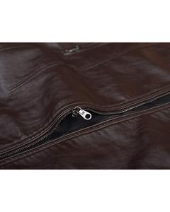 <b>Men's</b> Winter Slim Fit Leather Bomber <b>Jacket</b> with Stand Collar Asymmetric Zip <b>Biker</b> Coat for Motorcycles Featuring Front Logo - Product Image 5