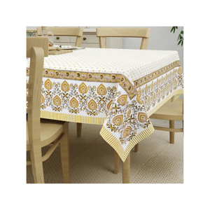 Nappe à motif floral rouille avec franges à pompons crème pour café et restaurant, en lin, vente en gros, impression personnalisée, fournisseur indien, en vrac - Product Image 4