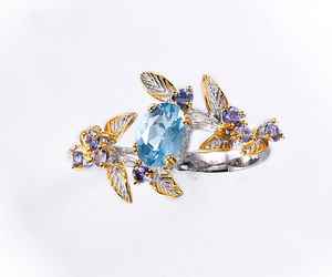 Anillo de Plata de Ley 925 con Tanzanita Azul Natural en Forma de Rama de Hoja, Certificado IGI, Joyería de Lujo para Bodas y Uso Diario - Product Image 2