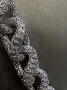 16mm VVS Lab Moissanite personalizado 925 Plata chapada en oro 22 pulgadas cadena cubana Baguette Hip Hop Bustdown enlace collar regalo - Product Image 5