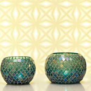 Porte-bougie en verre mosaïque de qualité supérieure, décoration de balcon, design élégant, porte-bougie artisanal pour Noël - Product Image 1