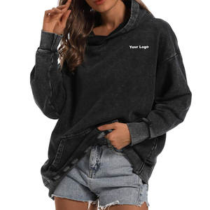 Orange Sun Fade Pullover Mujer 100% Algodón Washed Hoodie Vintage Heavyweight Distressed Acid Wash Regular Hoodie Wash Hoodies - Product Image 4