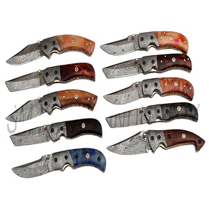 Cuchillo de bolsillo plegable de Damasco, hecho a mano, con Funda de cuero, lote combinado de 10 (smk1274) - Product Image 1