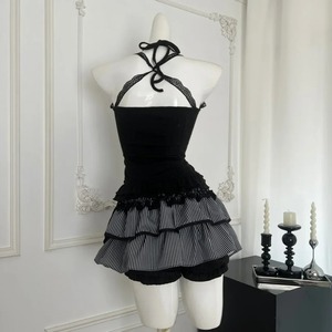 ชุดเสื้อกั๊ก Y2k เข้ารูปผูกโบว์ผู้หญิง3ชิ้น + เสื้อคาร์ดิแกนลำลอง + กระโปรงบางลายทางเอวสูงชิคฤดูใบไม้ร่วง - Product Image 5