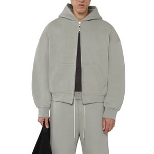 Sweat à capuche oversize à fermeture éclair en molleton de coton de haute qualité pour hommes, poids lourd, uni, essentiels d'hiver, personnalisable - Product Image 3