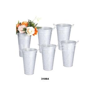 แจกันโลหะชุบสังกะสี6ชิ้นกระถางดอกไม้แจกันดอกไม้ขนาด9.8นิ้วพร้อมที่จับแจกันบ้านไร่แบบชนบทสำหรับตกแต่งบ้าน - Product Image 1