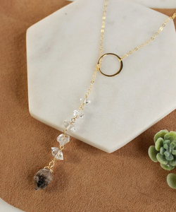 สร้อยคอโซ่ยาวชุบทอง925เพชร Herkimer ธรรมชาติทำด้วยมือดีไซน์เนอร์สร้อยคอคริสตัลที่เรียบง่ายสวยงาม - Product Image 4