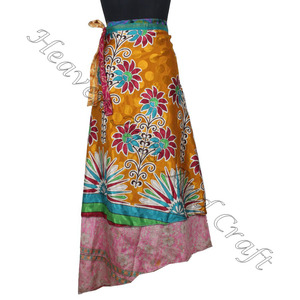 Nuevo Real-Vintage Indian Silk Sari Magic Wrap Around Faldas Ropa de playa Wrap Falda Reversible Doble capa Seda Wrap Long - Product Image 5