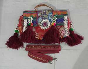 Traditional Handcrafted Bohemian style Banzara Bag Floral Embroidered Satchel With Tassels And Shell Decor - Product Image 5