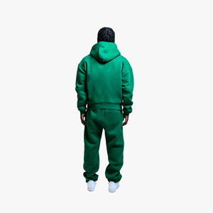 Pantalon de jogging en coton surdimensionné personnalisé pantalon évasé à capuche bouffée imprimé fermeture éclair survêtement hommes deux pièces polaire sweat-shirt ensembles d'hiver - Product Image 2