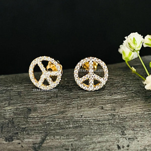 14K solide diamant naturel signe de paix or piercing d'oreille bijoux fins. - Product Image 5