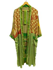 Bata Kimono de Seda Hecha a Mano, Vestido Floral Indio - Product Image 6