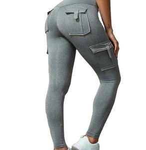 Leggings cargo décontractés mi-taille pour homme, été, uni, pour yoga, gym, entraînement, multi-poches, polyester/coton, respirant, léger - Product Image 4