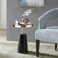 Tables basses décoratives en bois et métal faites à la main avec base en acacia et plateau en métal doré, nouvel arrivage