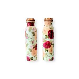 Handcrafted <b>copper</b> <b>water</b> <b>bottle</b> with colorful enamel floral designs and polished finish ideal for eco friendly <b>water</b> storage - Product Image 6