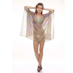 Womens Vibrant Tribal Print Georgette Kaftan One Piece Maxi Dress Available At Inexpensive Price From India - Product Image 6