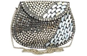 กระเป๋าโลหะทำจากโมเสคหินสีเทาทำด้วยมืออินเดียกระเป๋าคลัทช์โลหะสำหรับเจ้าสาวกระเป๋าสะพายข้างงานปาร์ตี้สำหรับผู้หญิงจากอินเดีย - Product Image 2