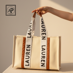 Luxury Canvas Tote Bag with Bamboo Handle Designer Inspired Monogram Bag for <b>Women</b> <b>Large</b> Capacity Customizable Letter Tote <b>Purse</b> - Product Image 6