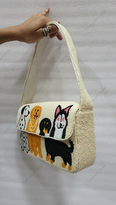 Sac à main de luxe en perles entièrement fait à la main en Inde, motif chien, pochette pour femme, soirée, mariage - Product Image 3