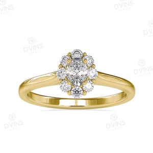 14/18kt 0,50 TCW corte ovalado diamante natural racimo clásico 18K anillo de compromiso de oro con Halo para fiesta de aniversario de boda - Product Image 1