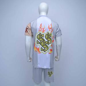 Ensemble de survêtement d'été pour homme en satin imprimé, t-shirt à manches courtes et short, 2 pièces, couleur unie, séchage rapide - Product Image 6