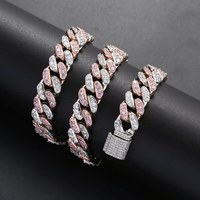 Nouveau bracelet chaîne cubaine bicolore pour femme en or rose 18 carats 12 mm, serti de pierres, style AI Jewelry