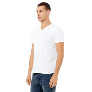 OEM Custom Unisex <b>White</b> V-Neck T-<b>Shirt</b> - 100% Airlume Cotton, 32 Single, 4.2 Oz, <b>Short</b> <b>Sleeve</b> - Product Image 2