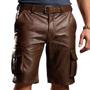 Nuevos pantalones cortos de cuero para hombres 2025 Precio al por mayor Diseño de moda Pantalones cortos de cuero genuino para hombres - Product Image 1