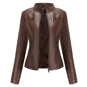 Chaqueta de piel sintética para mujer, diseño de cremallera con forro suave, chaqueta de cuero artesanal minimalista para ropa de moda informal diaria - Product Image 1