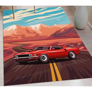 Alfombra con Estampado de Auto Deportivo Clásico - Decoración Retro para Garaje, Alfombra Suave con Pelo - Product Image 5