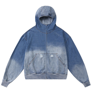 Wholesale High Quality Polyester/Cotton Denim <b>Acid</b> Washed Vintage Oversized <b>Drop</b> Shoulder Hoodie Winter Eco-Friendly Breathable - Product Image 1