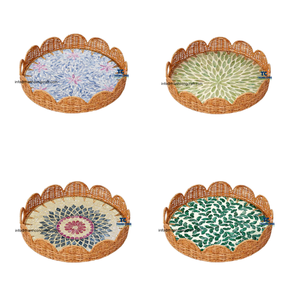 Meilleure vente Plateau rond en rotin Produit du Vietnam avec incrustation de nacre Capiz Shell pour la décoration de table et le service - Product Image 2
