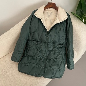 Femmes respirant automne hiver mi-long blanc clair duvet de canard manteaux col montant réversible bouffant veste ample Style décontracté - Product Image 2